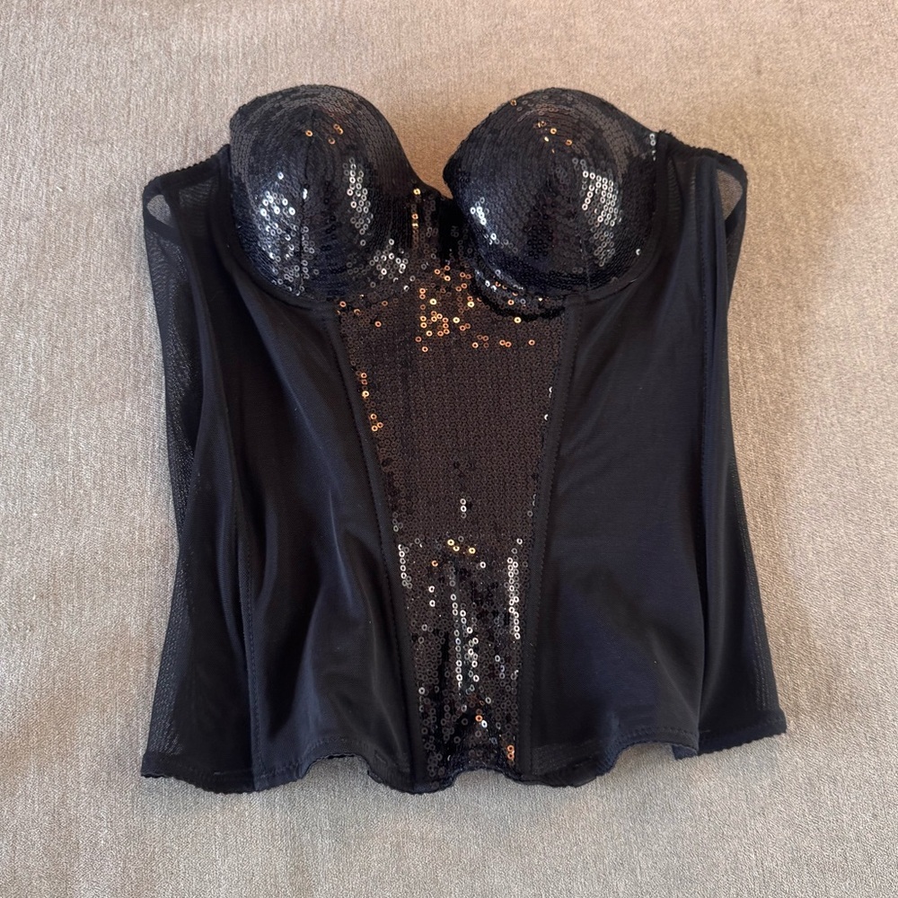 Vintage Black Sequin Strapless Corset